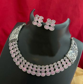 Baby Pink German Silver Oxidised Jewellery