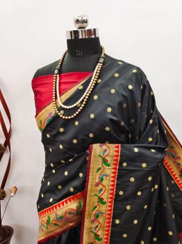 Black Meenakari Zari Work Banarasi Soft Silk Pathani Saree