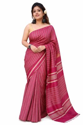 Pink Bapta Tussar Silk Pure Handloom Saree From Bengal