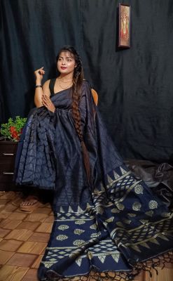 Black Pure Handloom Silk Cotton Saree From Bengal