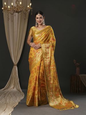 Gold Pure Handloom Organza Saree