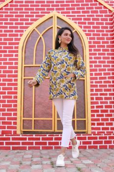 Yellow Blue Hand Block Printed Cotton Jacket