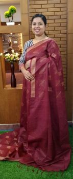 Maroon Pure Handloom Crafted Kota Silk Saree From Bhagalpur