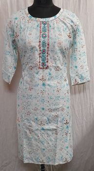 White Sky Blue Pure Handloom Cotton Kurti From Bengal
