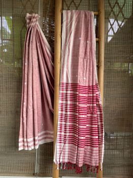 Light Peach Buti Cotton Eri Silk Handloom Saree From Kamrup Assam