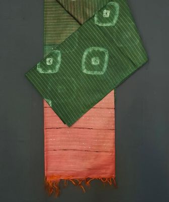 Green Coral Pure Handloom Katan Silk Saree From Bhagalpur