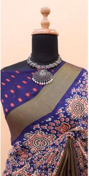 Navy Blue Butta Printed Work Pure Chiffon Saree