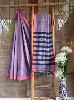 Light Pink Flower Cotton Eri Silk Handloom Saree From Kamrup Assam