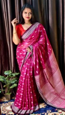 Pink Pure Handloom Tissue Cotton Saree From Bengal
