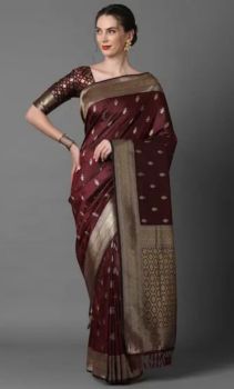 Wine Berry Pure Handloom Silk Saree From Banaras