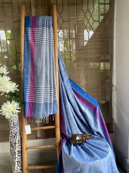 Light Blue Buti Pure Cotton Handloom Saree From Kamrup Assam