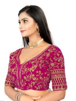 Pink Velvet Cording Embroidery Work & Diamond Work Blouse