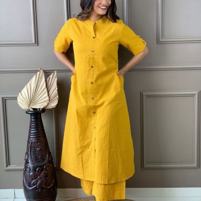 Yellow Pure Handloom Cord Set