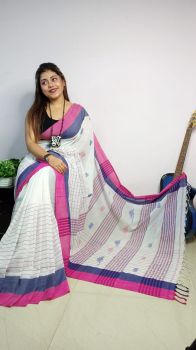 White Buti Checks Pure Handloom Cotton Saree