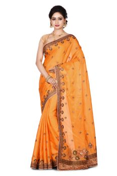 Orange Flower Pure Silk Saree