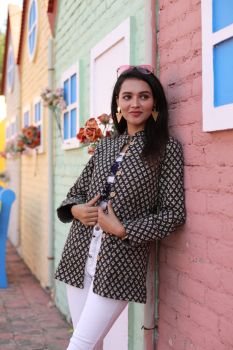 Black Hand Block Printed Cotton Jacket