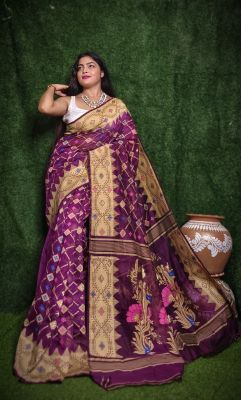 Wine Berry Pure Handloom Dhakai Jamdani Saree From Bengal