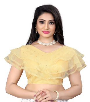 Beige Nylon Silk Net With Mirror Work Blouse
