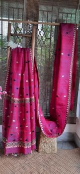 Pink Star Cotton Nooni Handloom Saree From Kamrup Assam