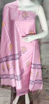 Light Pink Katan Slub Block Print Suit Dress Material