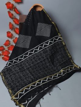 Bagru Hand Block Printed Chanderi Silk Dupatta