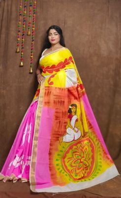 Multi Colour Pure Handloom Kerala Cotton Saree From Bengal