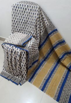 White Hand Block Printed Work Saree