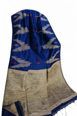 Blue Silk Cotton Pure Handloom Saree From Bengal