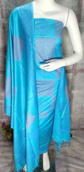 Bright Sky Blue Katan Slub Block Print Suit Dress Material