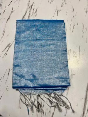 Slate Gray Pure Handloom Tissue Cotton Saree From Bengal
