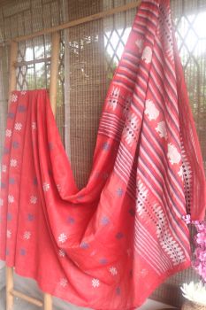 Orange Flower Eri Cotton Handloom Saree From Kamrup Assam