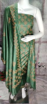 Dark Green Katan Slub Block Print Suit Dress Material