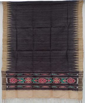 Black & Natural Pure Tussar Ghicha Silk Saree