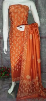 Orange Leave Design Katan Slub Block Print Suit Dress Material
