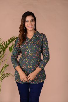 Grey Printed Cotton Top