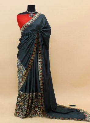 Charcoal Gray Pure Handloom Silk Saree From Banaras