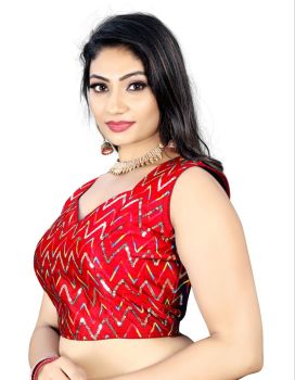 Red Heavy Phantom Sequence Work Blouse