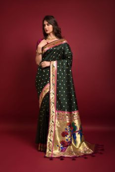 Black Purple Meenakari Zari Work Banarasi Soft Silk Pathani Saree
