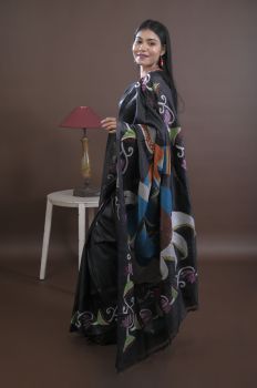 Black Pure Handloom Katha Stitch Saree From Bengal