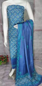 Faded Blue Katan Slub Block Print Suit Dress Material