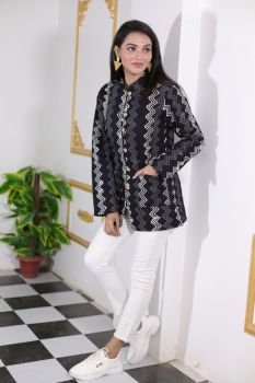 Black Hand Block Printed Cotton Jacket