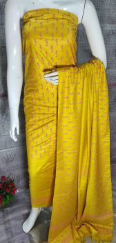Mustard Yellow Katan Slub Block Print Suit Dress Material