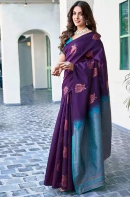 Purple Pure Handloom Banarasi Silk Saree From Banaras