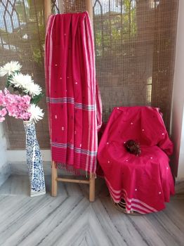 Red Buti Pure Cotton Handloom Saree From Kamrup Assam