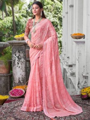 Rose Pink Pure Handloom Banarasi Silk Saree From Banaras
