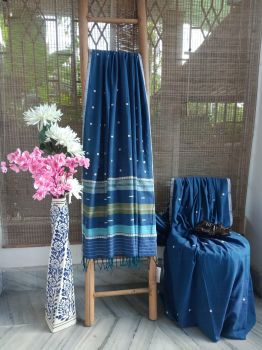 Blue Buti Pure Cotton Handloom Saree From Kamrup Assam