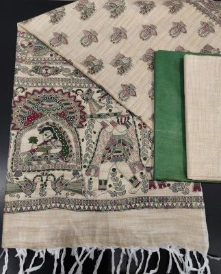 Pure Handloom Madhubani Print 3pc Unstitched Salwar Suit