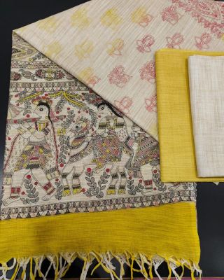 Pure Handloom Madhubani Print 3pc Unstitched Salwar Suit