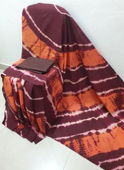 Magenta Orange Hand Block Printed Work Saree