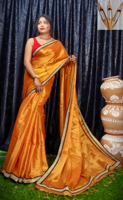 Orange Pure Handloom Tissue Saree From Bengal